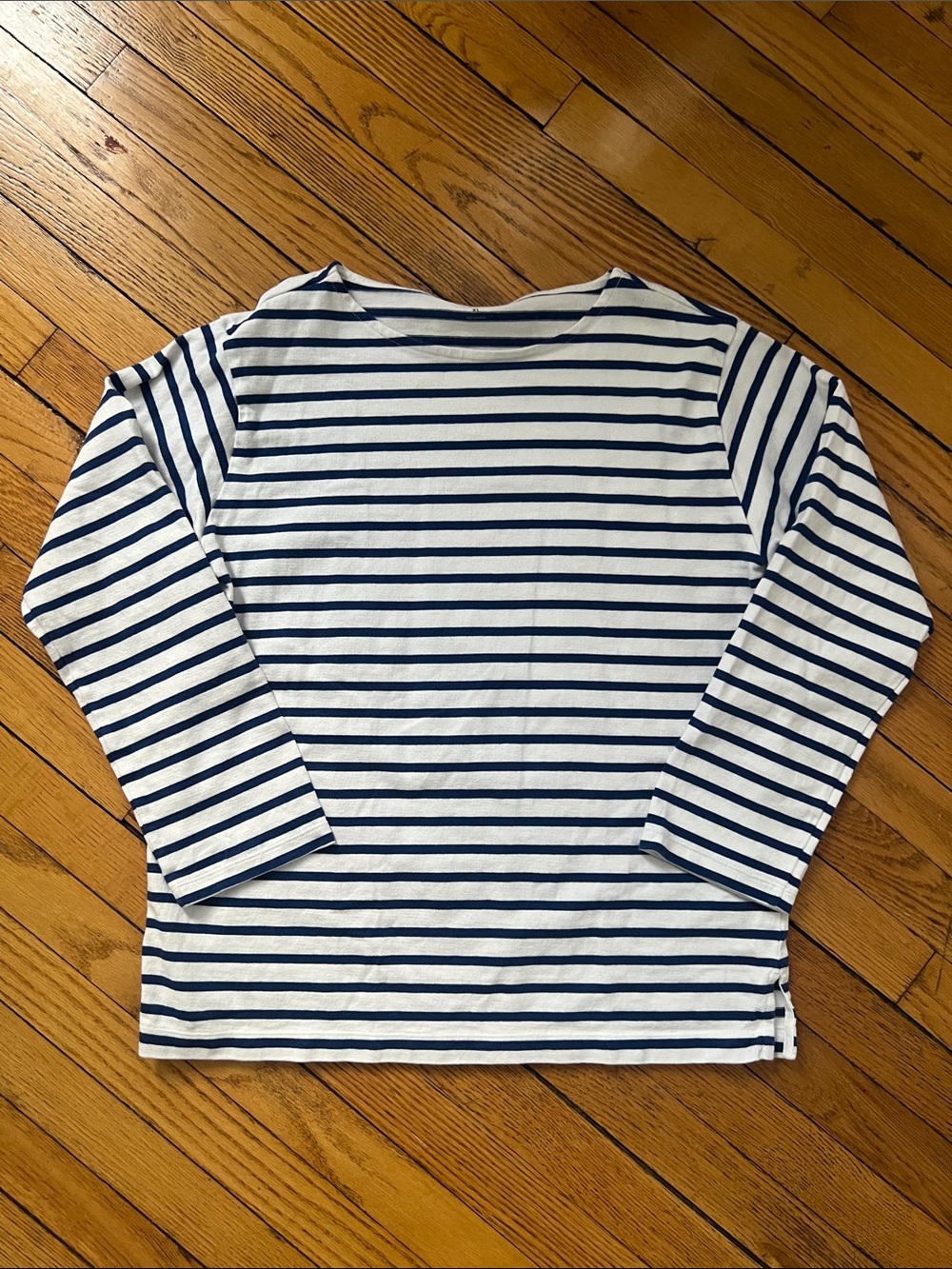 Muji Navy and White Striped Long Sleeve Top